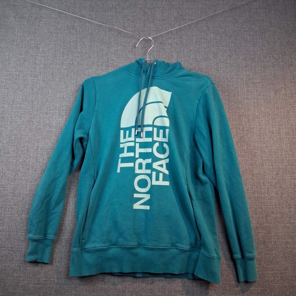 The North Face Womens Teal Blue Vertical Logo Pullover Hoodie Size Medium